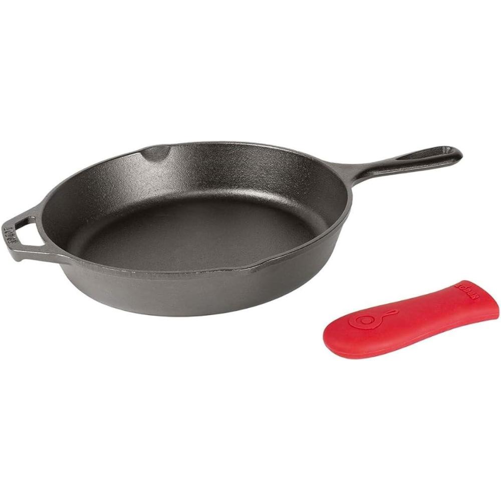 imageLodge 1025 Inch Cast Iron Skillet  PreSeasoned Frying Pan with Teardrop Handle  Oven Stovetop Grill amp Campfire Use  Made in USA  Durable NonToxic EvenHeating Cookware  Black12 inch  Hot Handle Holder
