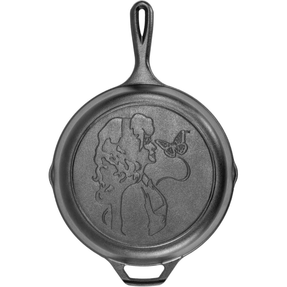 imageLodge 1025 Inch Dolly Parton PreSeasoned Cast Iron Stamped Skillet  Signature Teardrop Handle  Use in the Oven on the Stove on the Grill or Over a Campfire Black1025 inch
