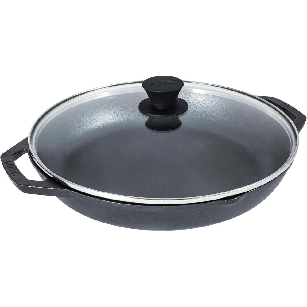 imageLodge 12 Inch Cast Iron Everyday Pan  Chef Collection  Use on Oven Stove Grill or Fire  Easy to Clean  Cast Iron Pan with Lid  Durable Cookware