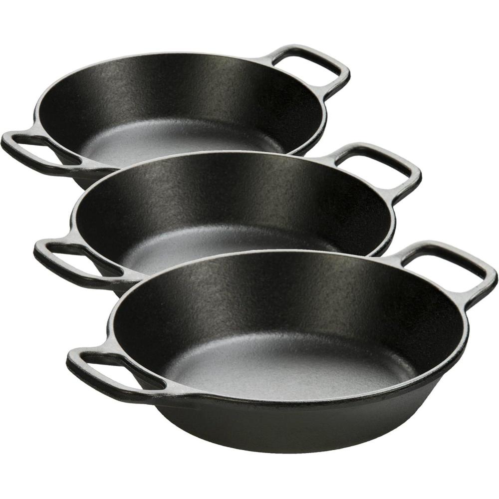 imageLodge 12 Inch PreSeasoned Cast Iron Skillet  Dual Assist Handles  Use in the Oven on the Stove on the Grill or Over a Campfire  Black8 Inch Pack of 3