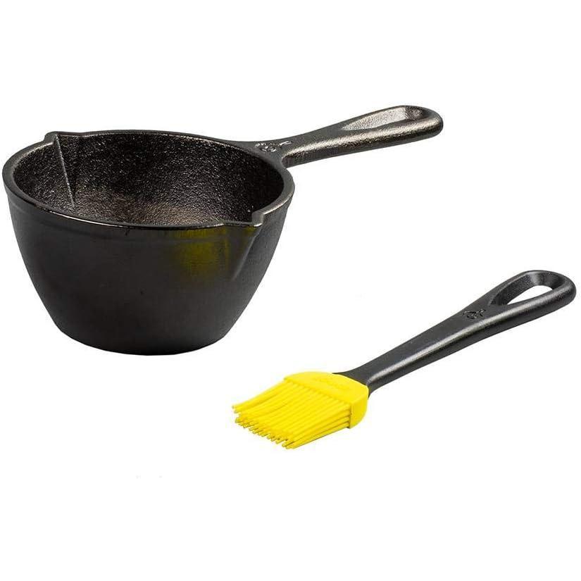 imageLodge 152 Ounce Cast Iron Melting Pot  Silicone Basting Brush  Unparalleled Heat Retention  Heat Resistant Basting Brush up to 450  Black and Yellow05 Quarts