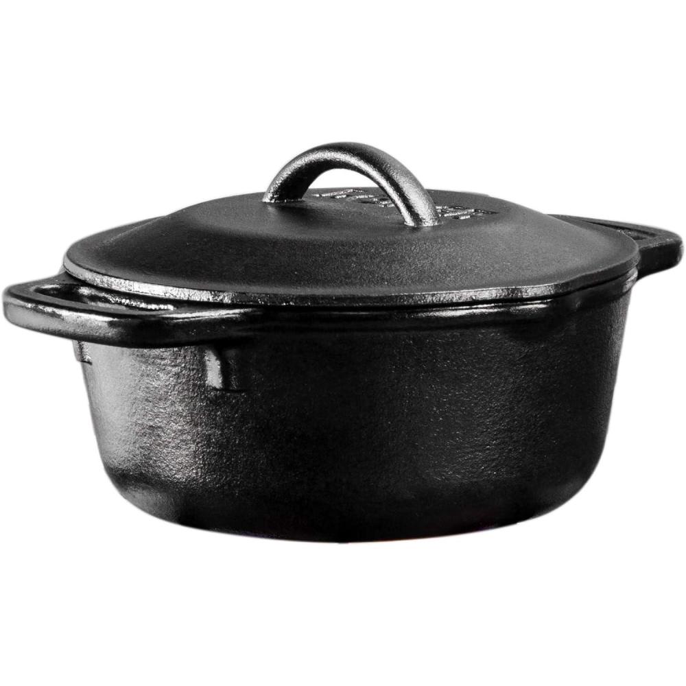 imageLodge 2 Quart PreSeasoned Cast Iron Dutch Oven with Lid  Dual Handles  Use in the Oven on the Stove on the Grill or over the Campfire  Black1 Quart