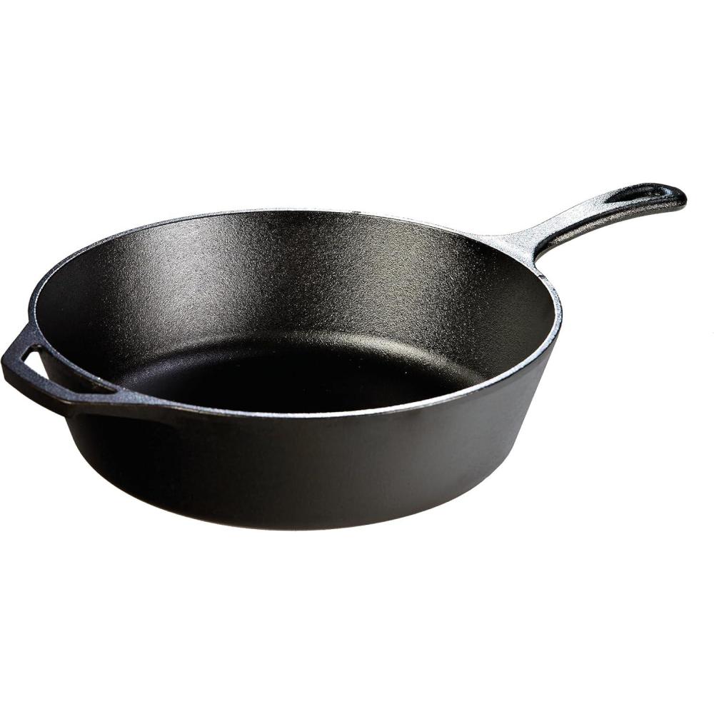 imageLodge 5 Quart PreSeasoned Cast Iron Deep Skillet  Signature Teardrop Handle amp Assist Handle  Use in the Oven on the Stove or Grill or Over a Campfire  Black5 Quart