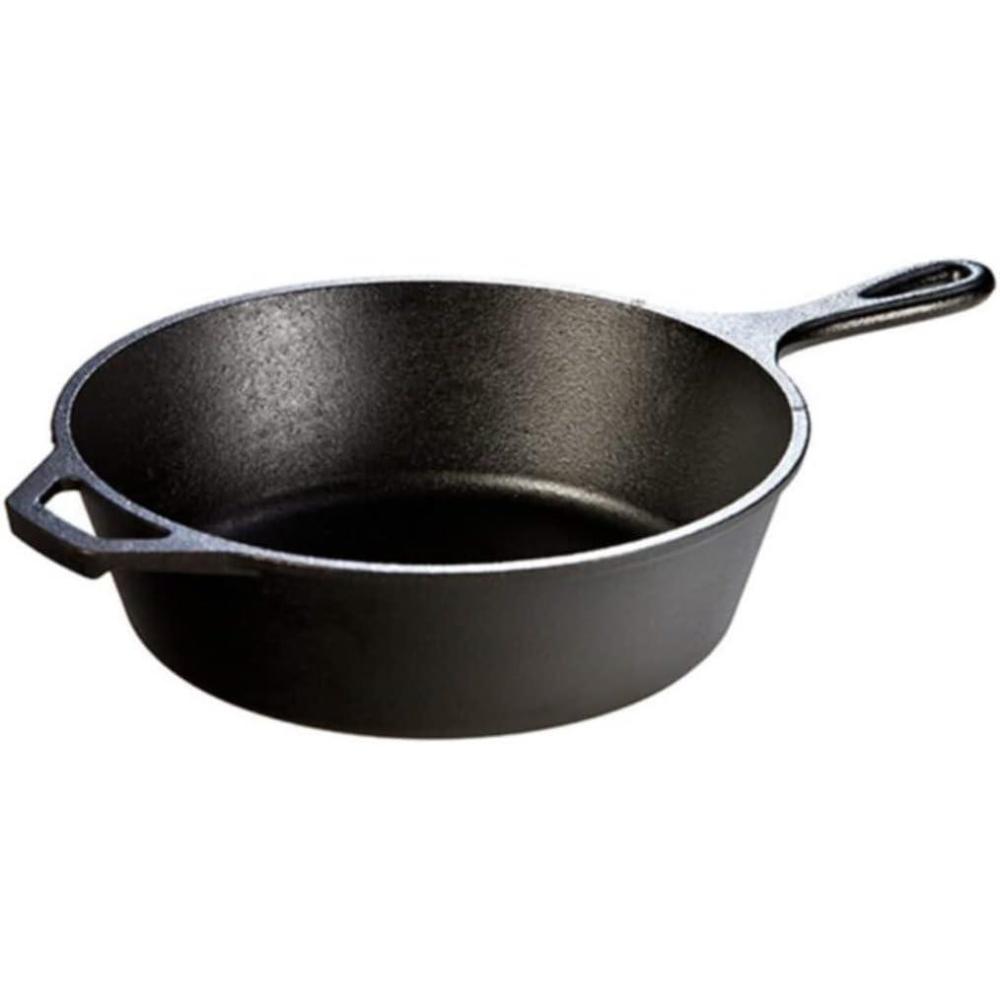 imageLodge 5 Quart PreSeasoned Cast Iron Deep Skillet  Signature Teardrop Handle amp Assist Handle  Use in the Oven on the Stove or Grill or Over a Campfire  Black3 Quart