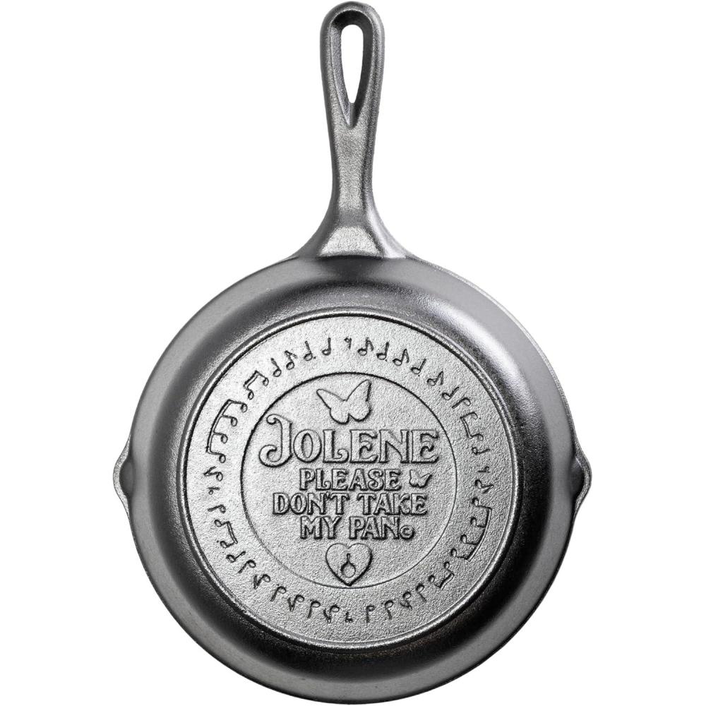 imageLodge 8 Inch Dolly Parton PreSeasoned Cast Iron Stamped Skillet  Signature Teardrop Handle  Use in the Oven on the Stove on the Grill or Over a Campfire  JoleneStandard