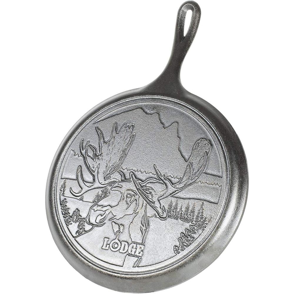 imageLodge 8 Inch PreSeasoned Cast Iron Stamped Skillet  Signature Teardrop Handle  Use in the Oven on the Stove on the Grill or Over a Campfire  Deer105 inch