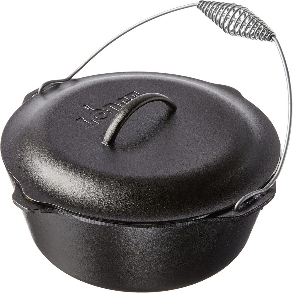 imageLodge 9 Quart PreSeasoned Cast Iron Dutch Oven with Lid  Wire Bail Handle for Easy Transfer from Cooking Surface to Table  Use in the Oven on the Stove on the Grill or over the Campfire  Black7 Quart