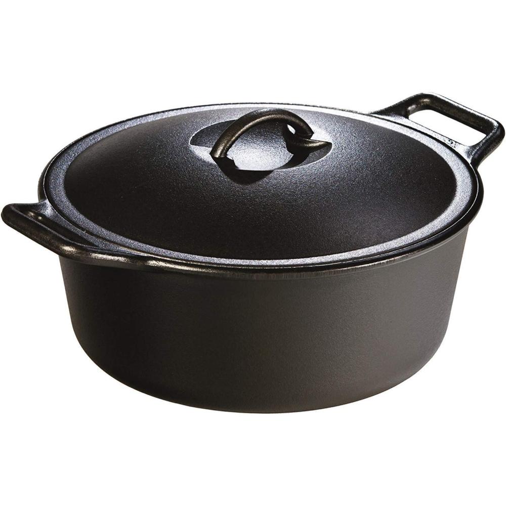 imageLodge BOLD Exclusive 7 Quart Premium PreSeasoned Cast Iron Dutch Oven with Lid  Dual Handles  Use in the Oven on the Stove on the Grill or over the Campfire  Black7 QT Dutch Oven