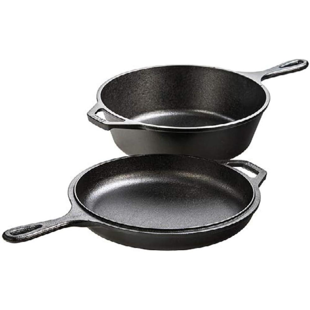 imageLodge PreSeasoned 2in1 Cast Iron Combo Cooker  32 Quart Deep Pot Cooker  1025 Inch Frying Pan  Use in the Oven on the Stove Grill or Over a Campfire  Use to Sear Saut Broil Fry Black