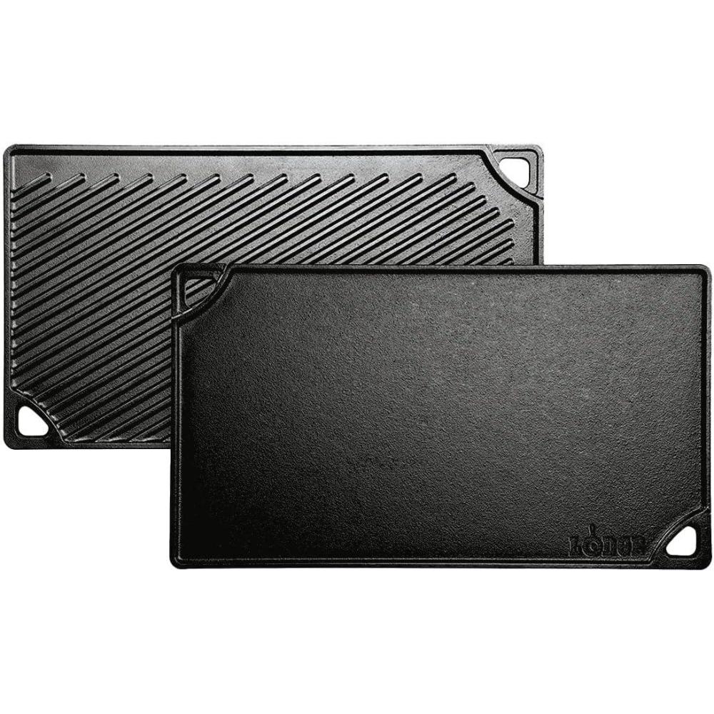 imageLodge Reversible Cast Iron GrillGriddle  95 x 1675 Inch PreSeasoned Cooking Surface  Flat amp Ribbed Sides  Use on Stove Grill or Campfire  Made in the USA  HeavyDuty Black168 x 95 x 06