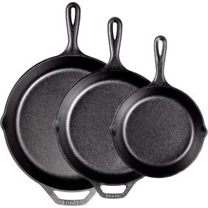 Lodge 10.25 Inch Cast Iron Skillet – Pre-Seasoned Frying Pan with Teardrop Handle – Oven, Stovetop, Grill & Campfire Use – Made in USA – Durable, Non-Toxic, Even-Heating Cookware – Black(8 Inch  10.25 Inch  12 Inch (3 Count Set))