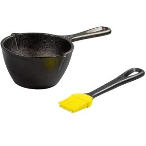 Lodge 15.2 Ounce Cast Iron Melting Pot + Silicone Basting Brush – Unparalleled Heat Retention – Heat Resistant Basting Brush up to 450° – Black and Yellow(0.5 Quarts)