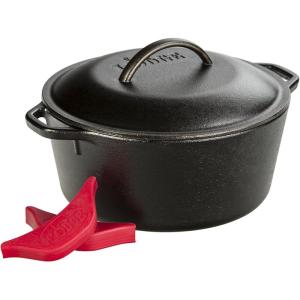 Lodge 2 Quart Pre-Seasoned Cast Iron Dutch Oven with Lid – Dual Handles – Use in the Oven, on the Stove, on the Grill or over the Campfire – Black(5 Quart)