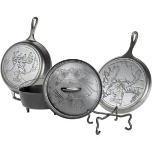 Lodge 8 Inch Pre-Seasoned Cast Iron Stamped Skillet – Signature Teardrop Handle – Use in the Oven, on the Stove, on the Grill, or Over a Campfire – Deer(5 Piece Set)
