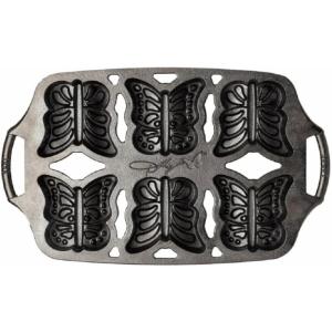 Lodge Dolly Parton Cast Iron Butterfly Cake Pan – Makes Six Mini Butterfly Cakes, Special Edition Bakeware, Durable, Naturally Seasoned, 14.18 x 8.5 x 1.37 In