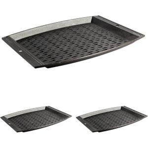 Lodge Pre-Seasoned Cast Iron Rectangle Grill Topper – Use on the Grill – Grilling Pan Designed to Protect Food from Falling Through the Grate – Cast Iron 15 Inch(14.6″ x 12.7″ x 0.9″ (Pack of 3))