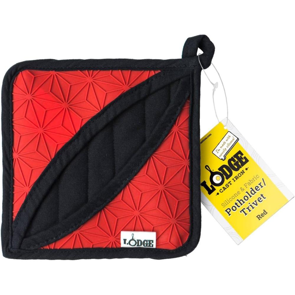 imageLodge 65 Inch 2 in 1 Silicone and Fabric TrivetPotholder  Dishwasher Safe Trivet Designed for Universal Use  Reusable Heat Protection up to 450  Red and BlackStandard